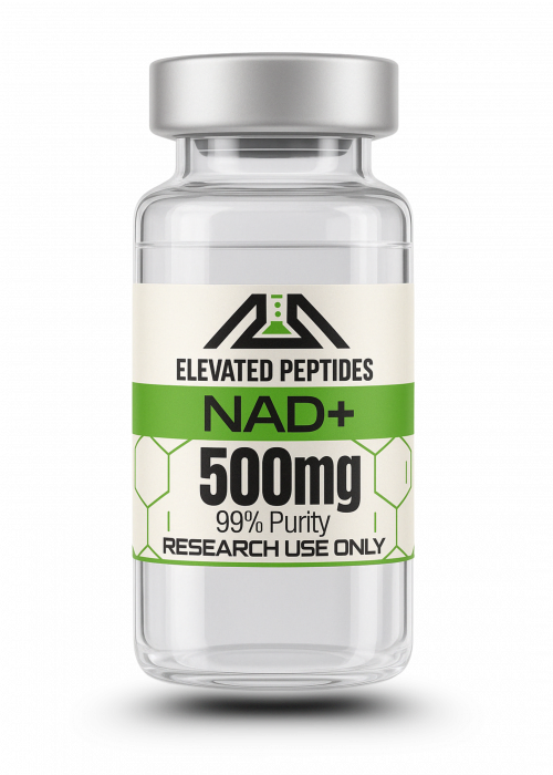 NAD HOMEPAGE bottle of NAD research peptides from elevated peptides